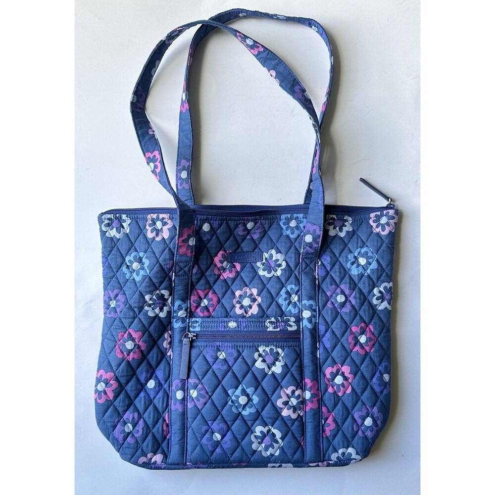 Vera Bradley Ellie Flowers Quilted Zip Tote Blue Purple Floral Bag